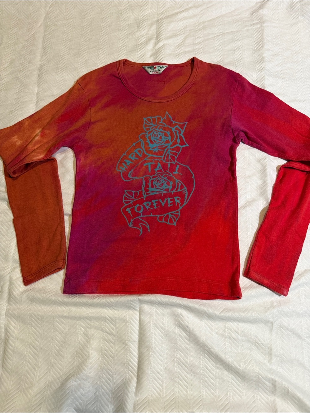 Hard Tail Red Orange Tie-Dye Long Sleeve Tee with Blue Graphic